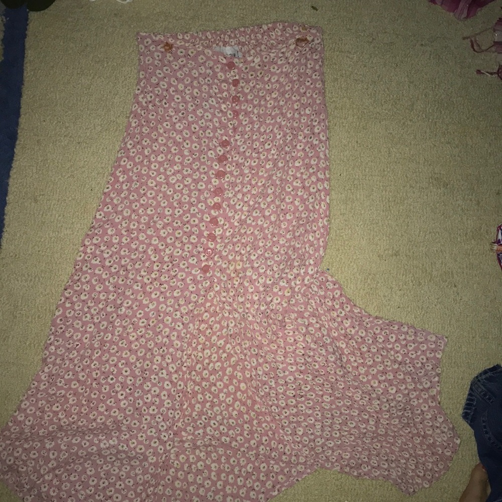pink button down maxi skirt with middle split